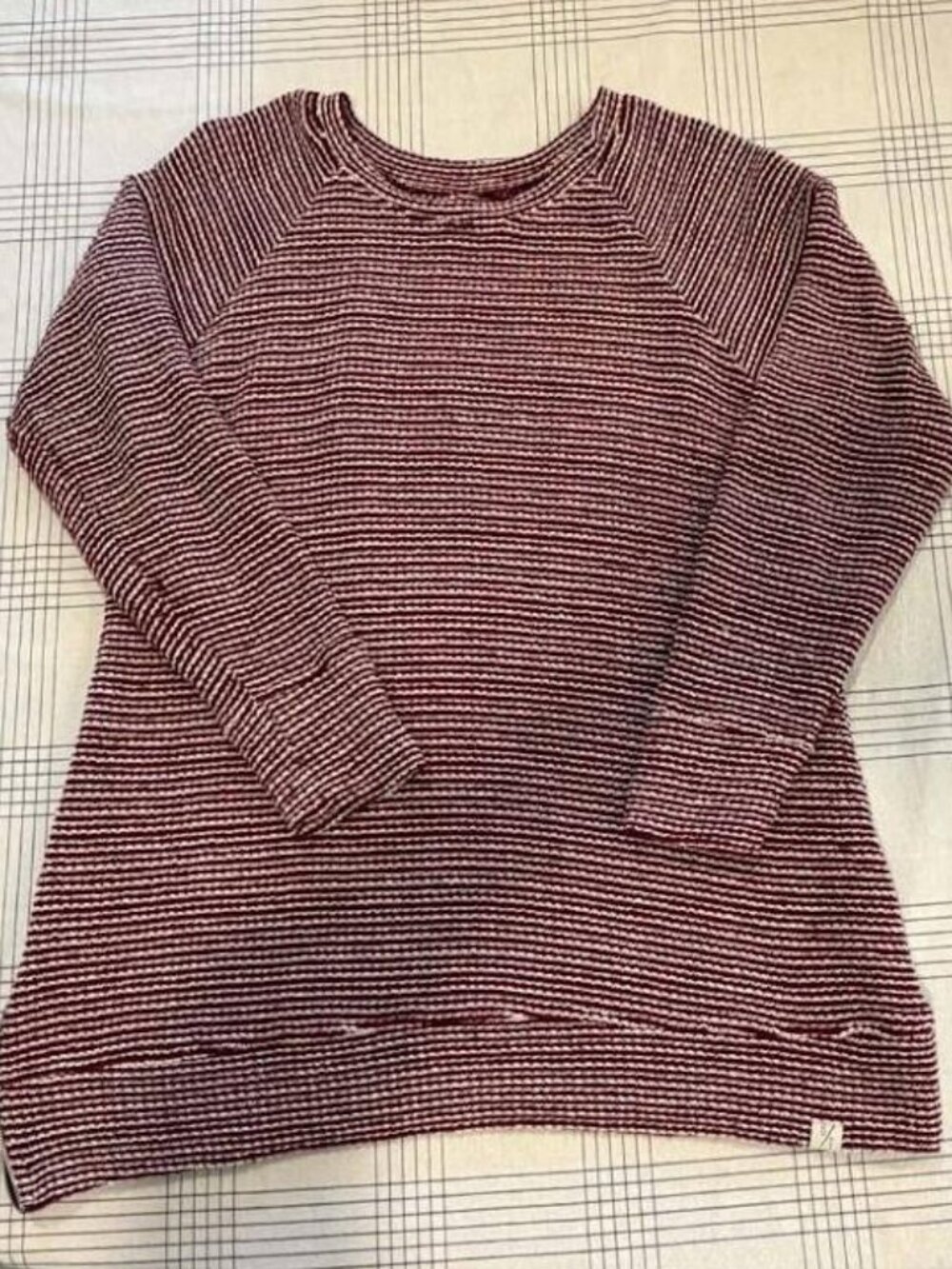 BYTAVI Fair Trade Burgundy Cream Striped Side Zip Tunic Sweater Top Size L
